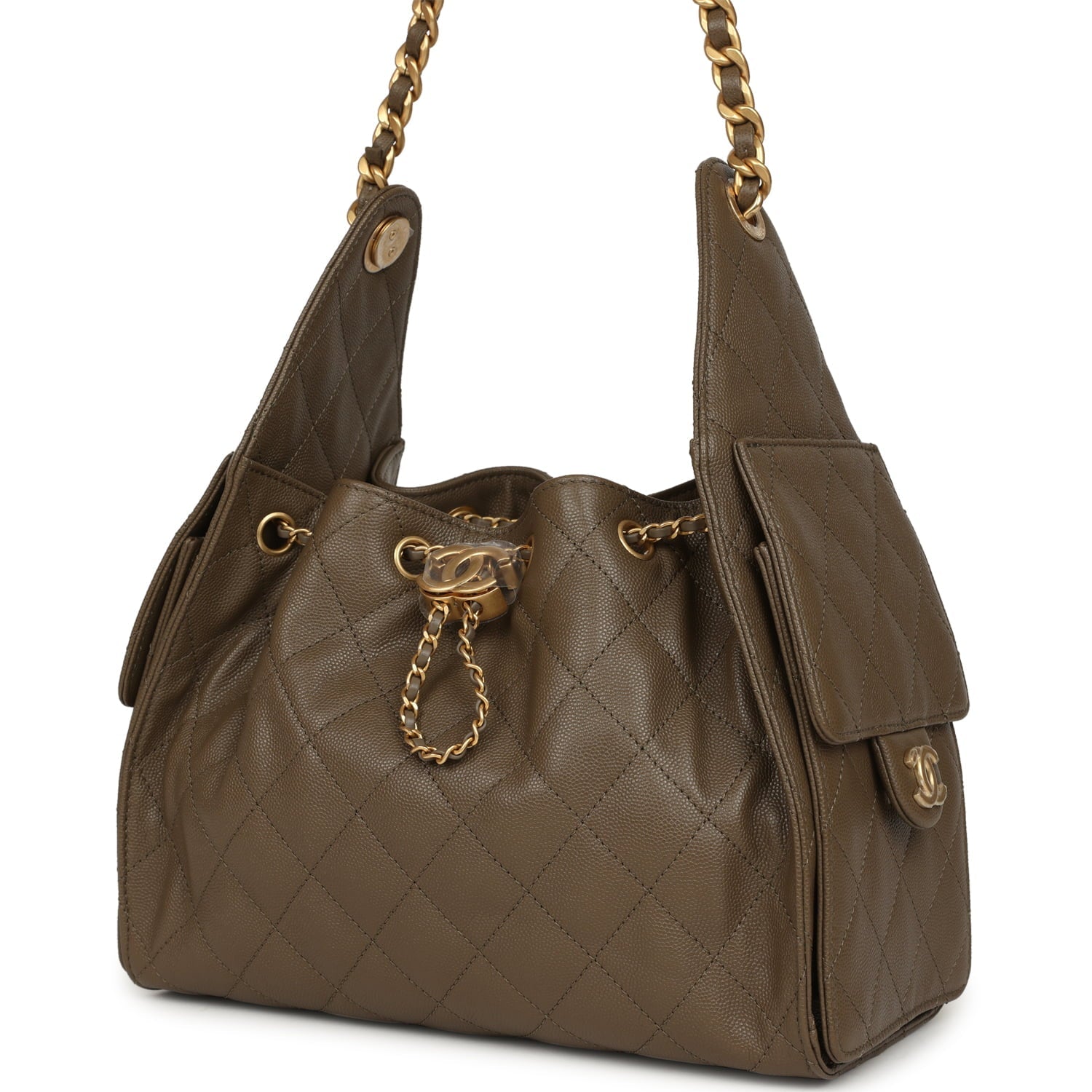 Small 25 Hobo Bag Dark Khaki Caviar Antique Gold Hardware