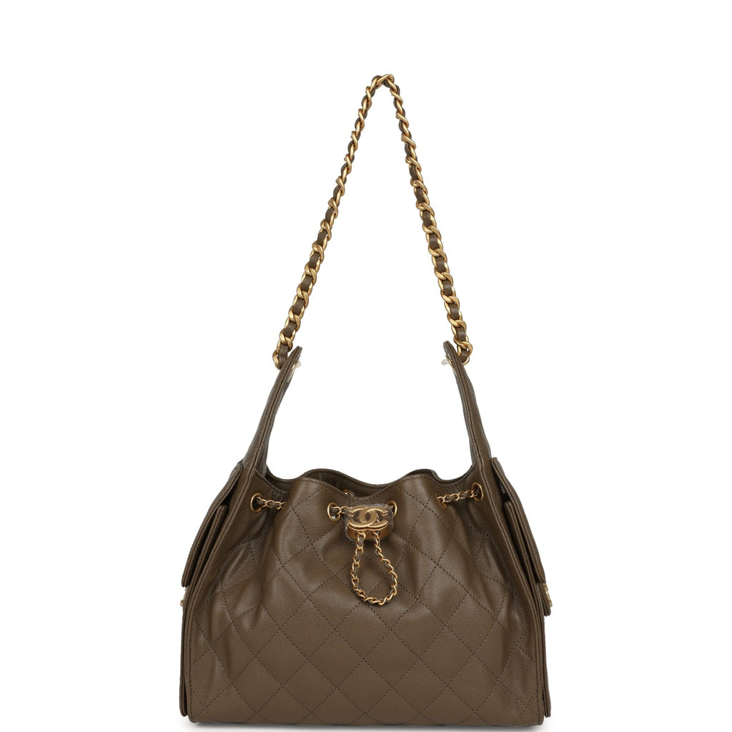 Small 25 Hobo Bag Dark Khaki Caviar Antique Gold Hardware