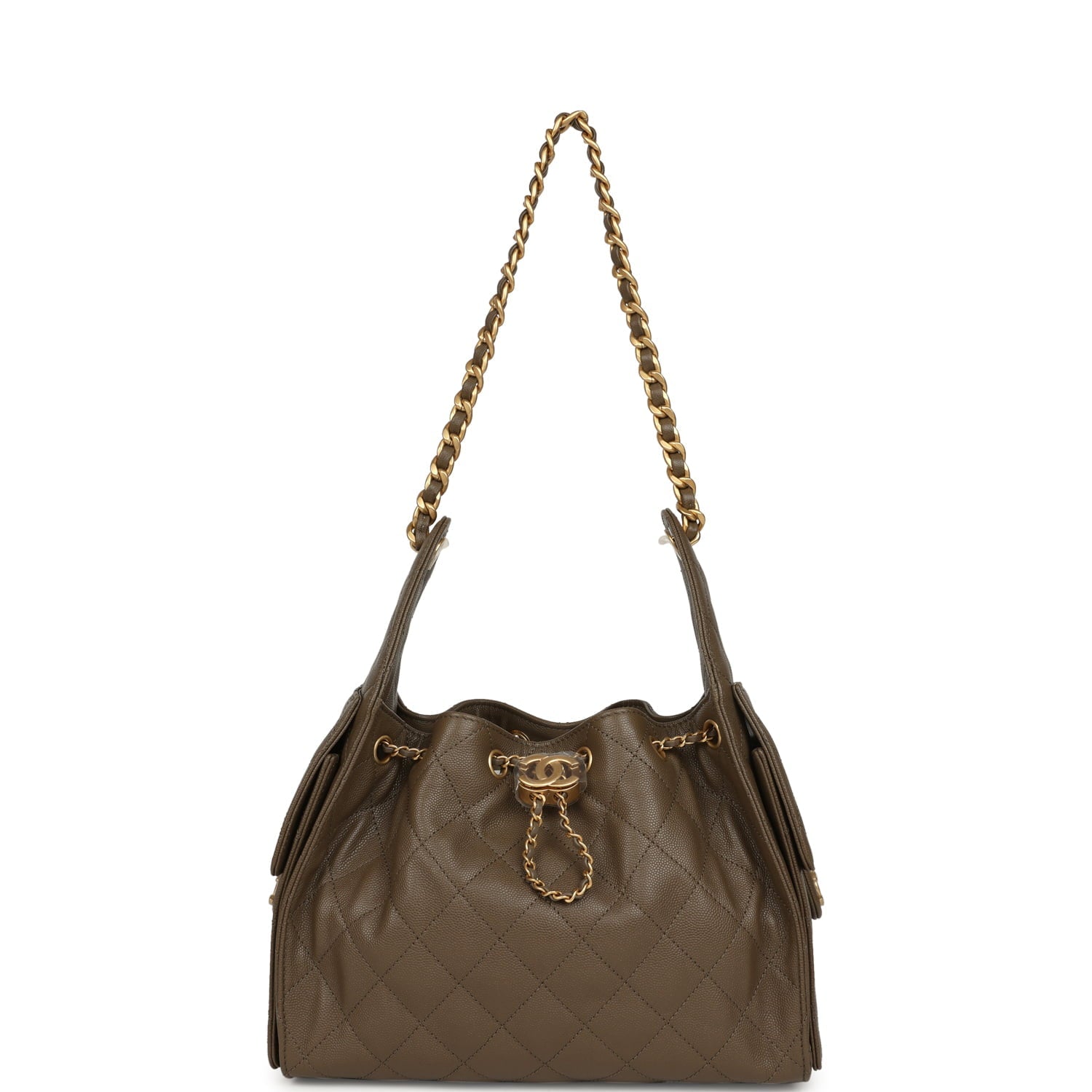 Small 25 Hobo Bag Dark Khaki Caviar Antique Gold Hardware