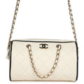 Mini Timeless Classic Barrel Bag with Chain White and Black Lambskin Light Gold Hardware