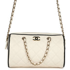 Mini Timeless Classic Barrel Bag with Chain White and Black Lambskin Light Gold Hardware