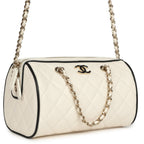 Mini Timeless Classic Barrel Bag with Chain White and Black Lambskin Light Gold Hardware