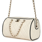 Mini Timeless Classic Barrel Bag with Chain White and Black Lambskin Light Gold Hardware