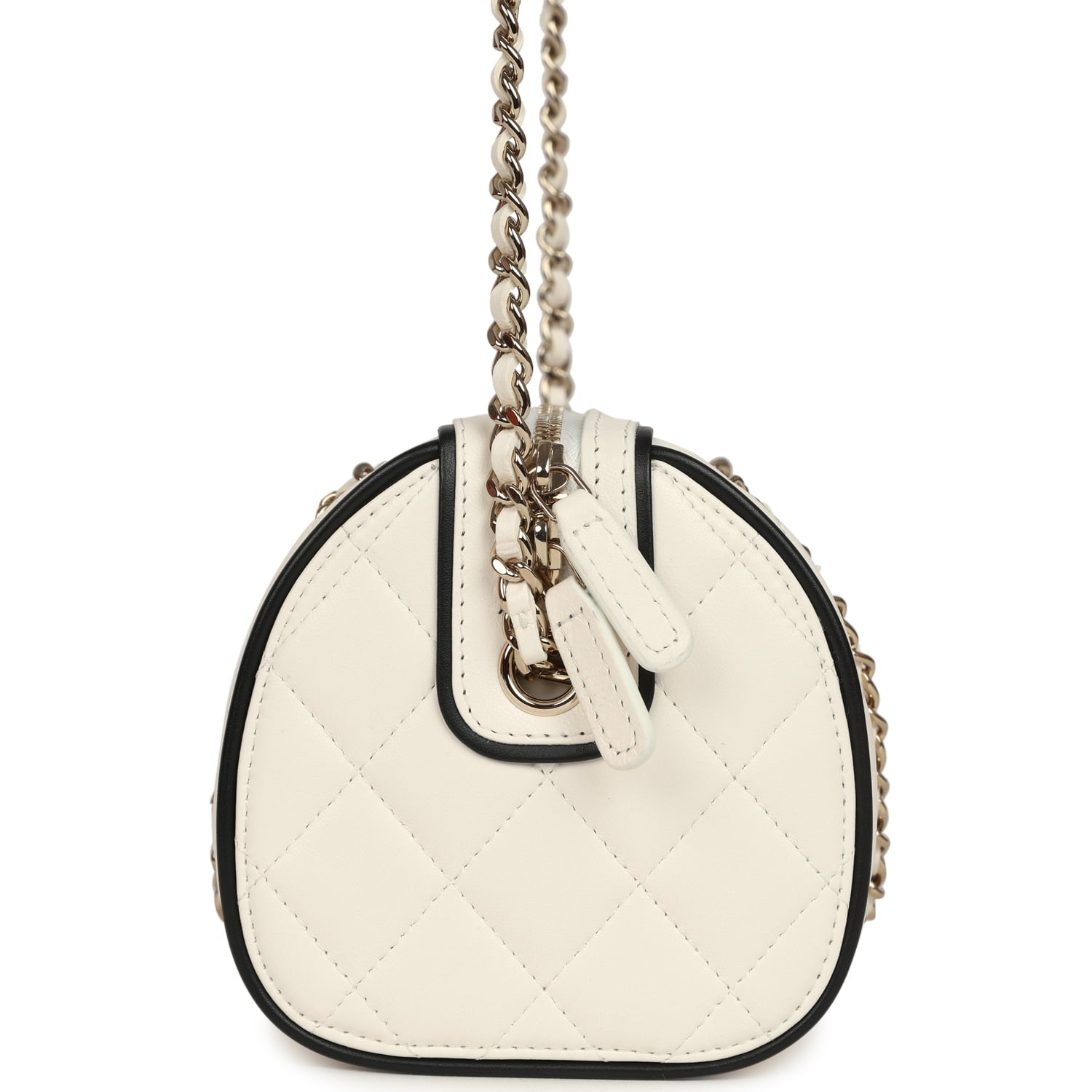 Mini Timeless Classic Barrel Bag with Chain White and Black Lambskin Light Gold Hardware