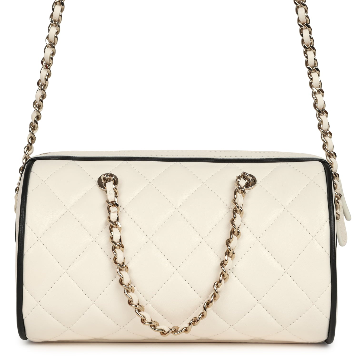 Mini Timeless Classic Barrel Bag with Chain White and Black Lambskin Light Gold Hardware