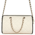 Mini Timeless Classic Barrel Bag with Chain White and Black Lambskin Light Gold Hardware