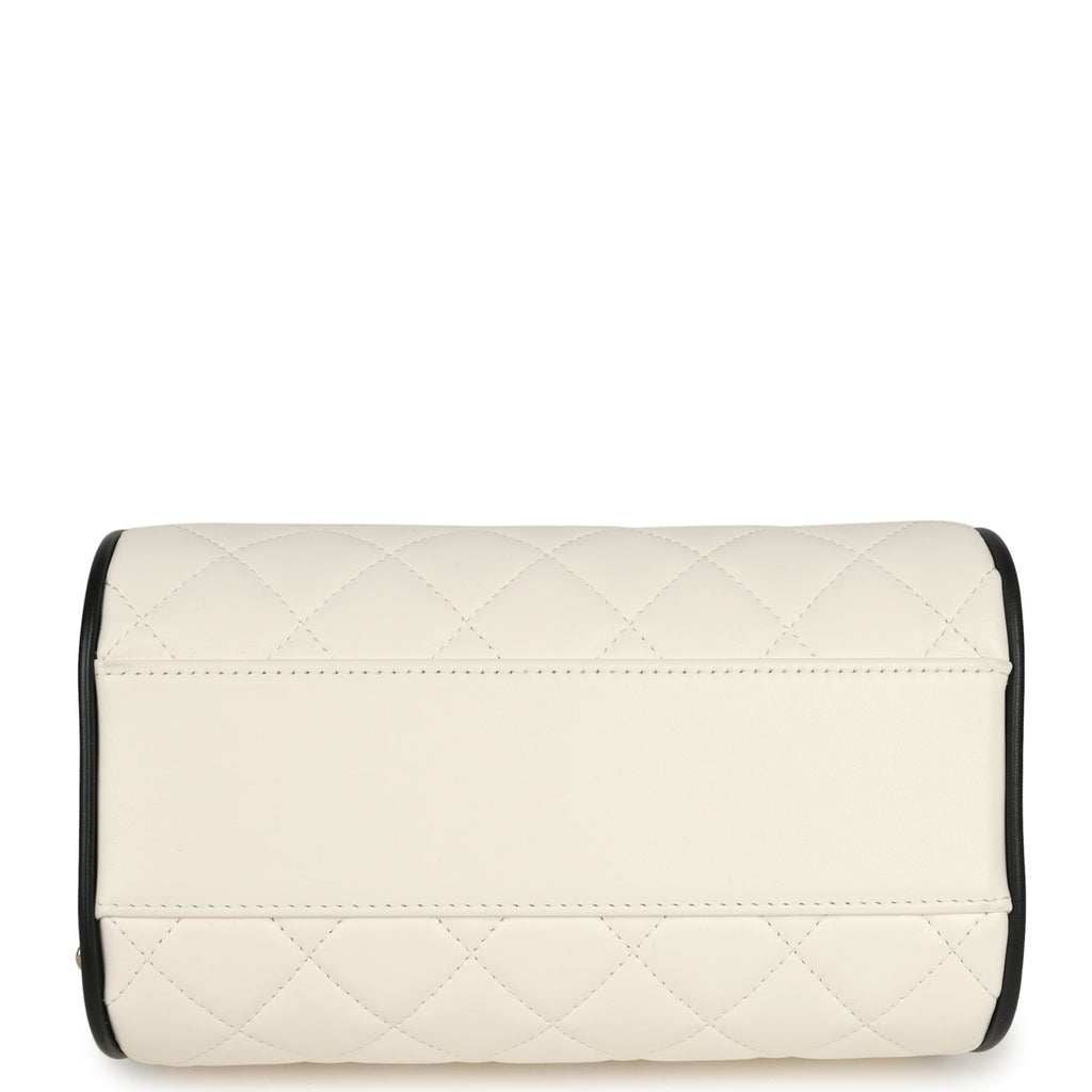 Mini Timeless Classic Barrel Bag with Chain White and Black Lambskin Light Gold Hardware