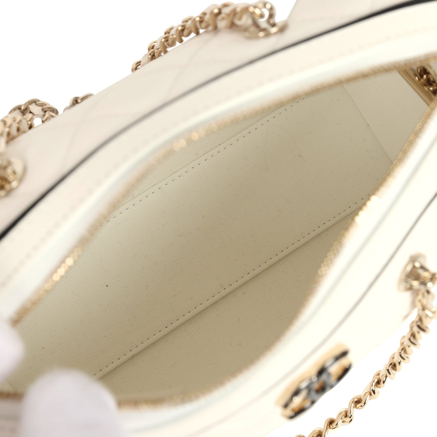 Mini Timeless Classic Barrel Bag with Chain White and Black Lambskin Light Gold Hardware