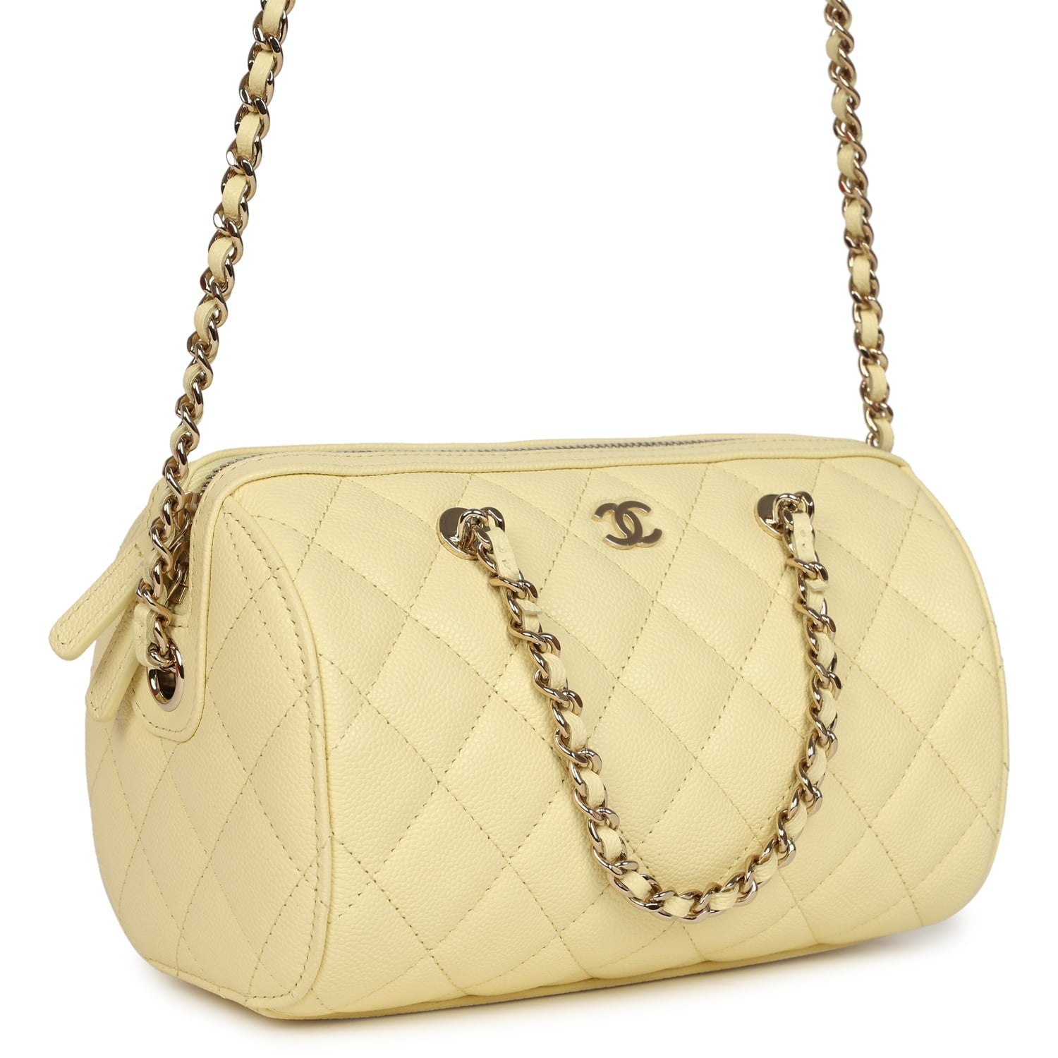 Mini Timeless Classic Barrel Bag with Chain Yellow Shiny Caviar Light Gold Hardware