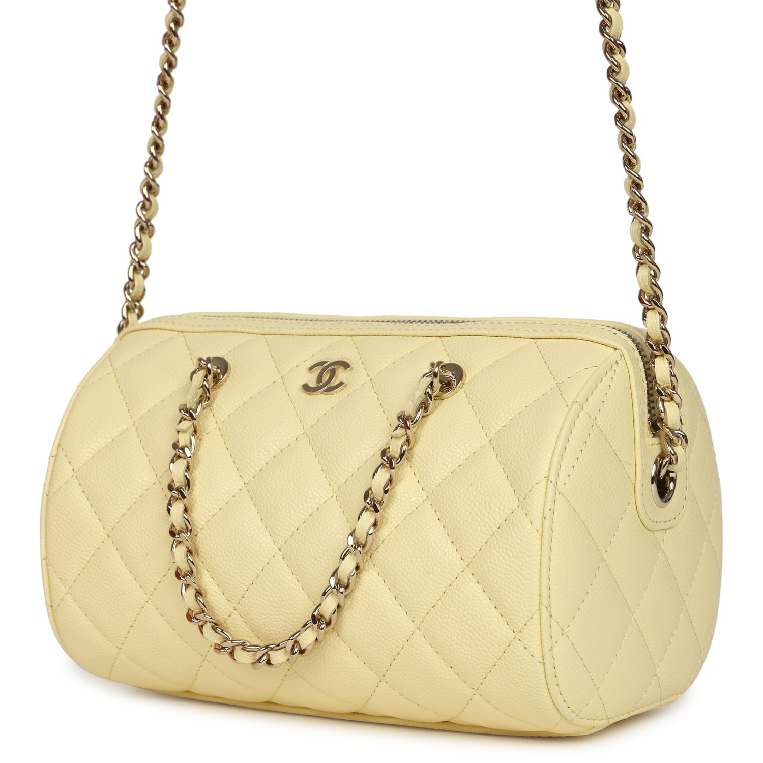 Mini Timeless Classic Barrel Bag with Chain Yellow Shiny Caviar Light Gold Hardware