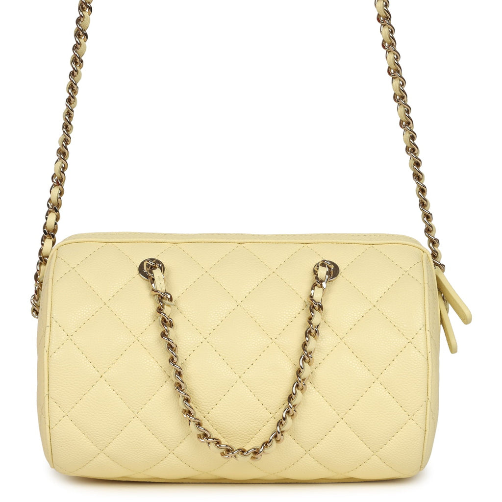 Mini Timeless Classic Barrel Bag with Chain Yellow Shiny Caviar Light Gold Hardware