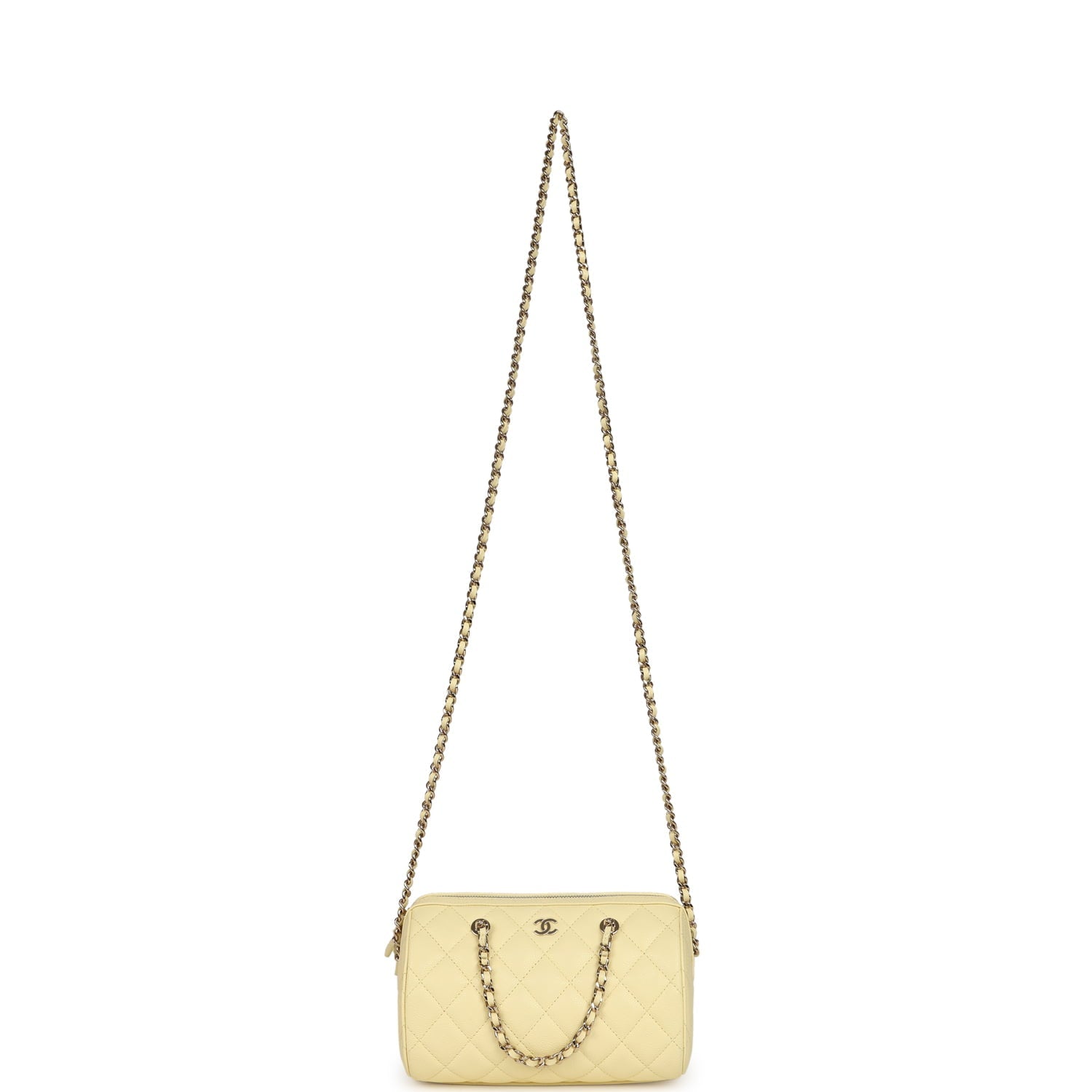 Mini Timeless Classic Barrel Bag with Chain Yellow Shiny Caviar Light Gold Hardware