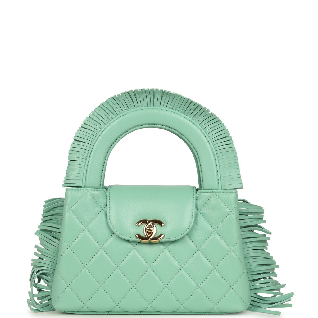 Small Fringe Kelly Green Lambskin Gold Hardware
