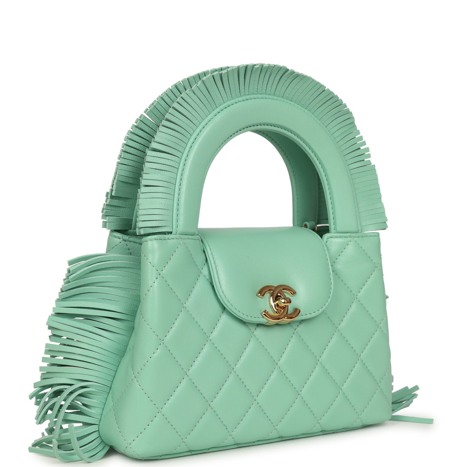 Small Fringe Kelly Green Lambskin Gold Hardware