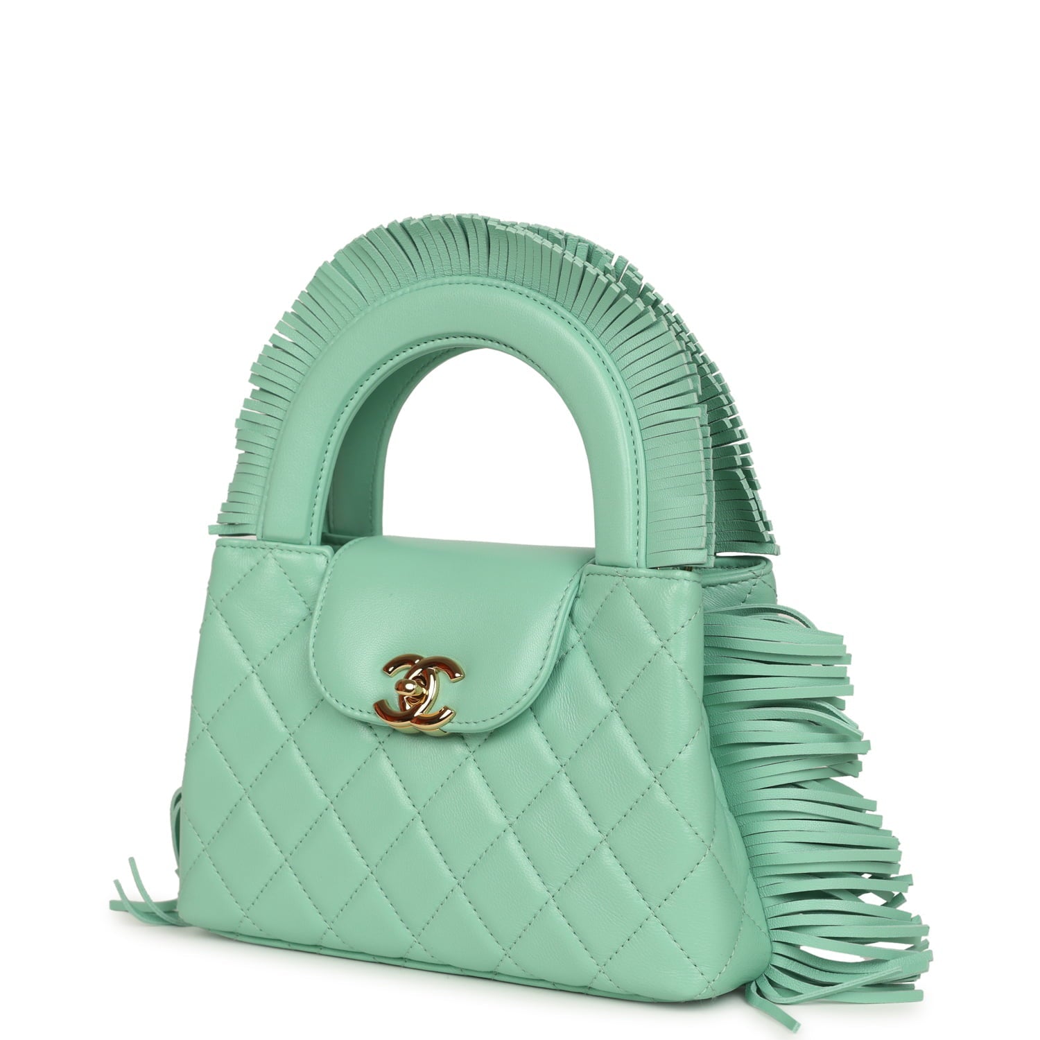 Small Fringe Kelly Green Lambskin Gold Hardware