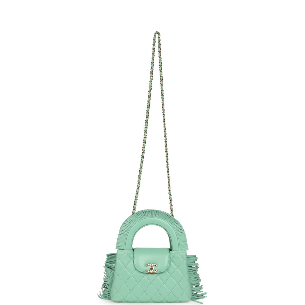 Small Fringe Kelly Green Lambskin Gold Hardware