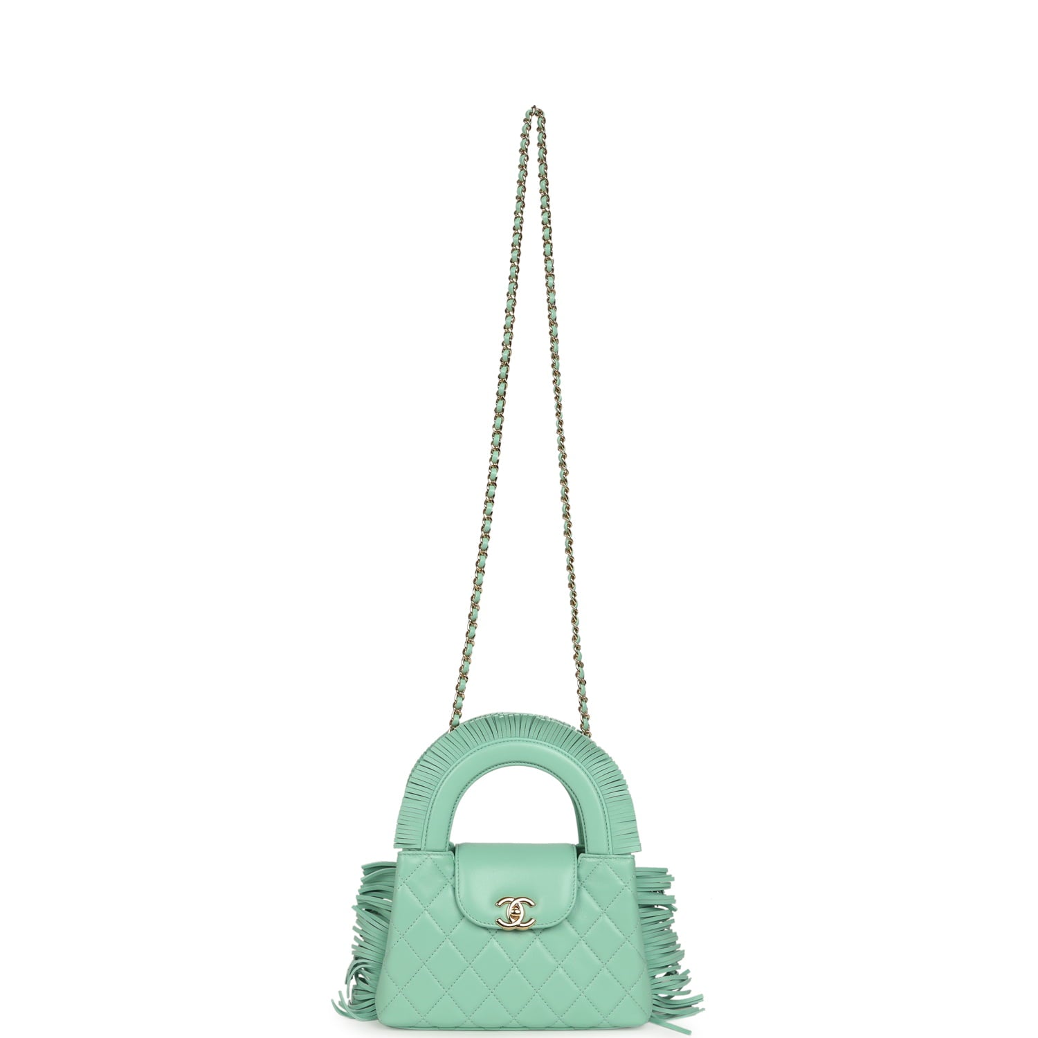 Small Fringe Kelly Green Lambskin Gold Hardware