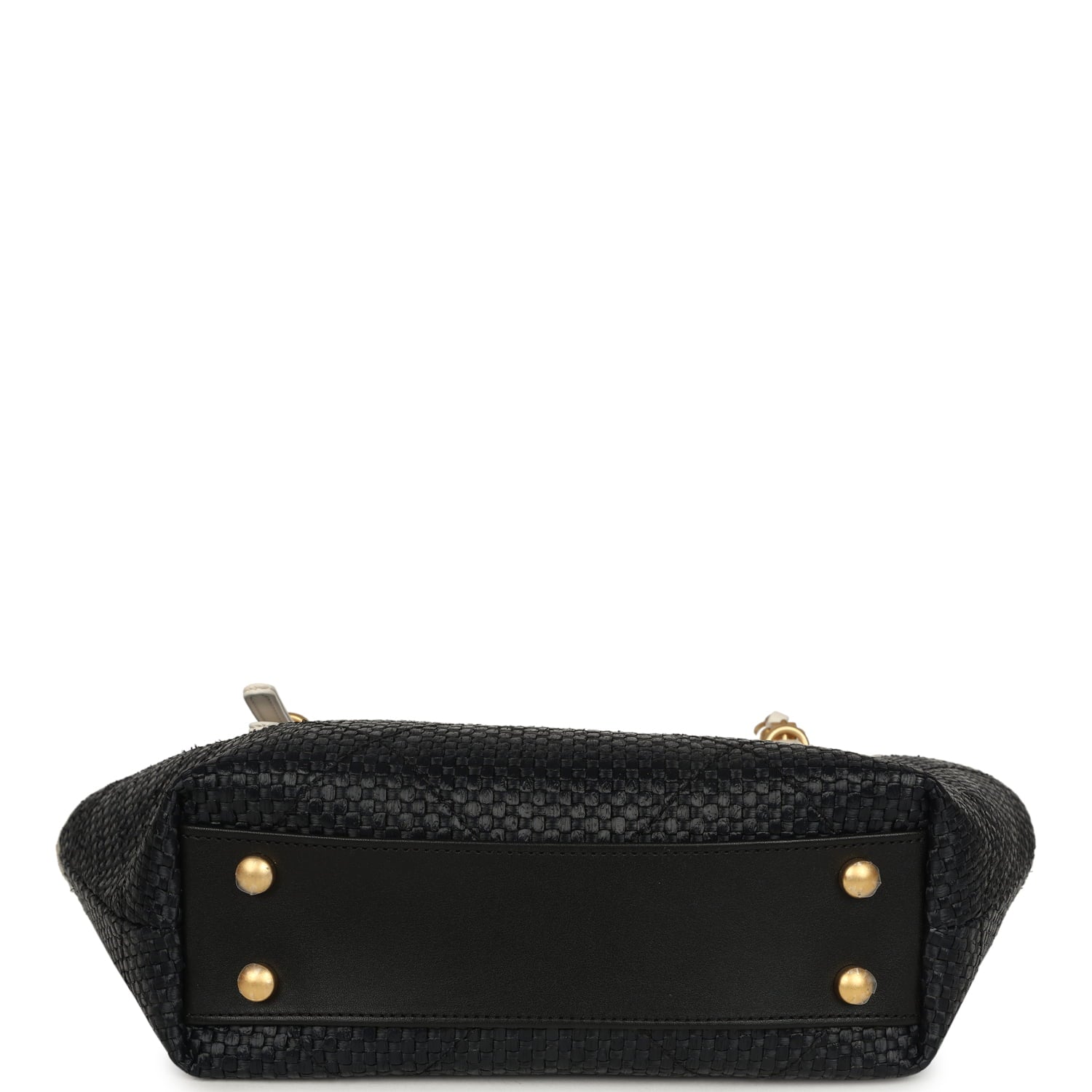 Small Coco Shopping Bag Black Raffia and White Calfskin Antique Gold Hardware
