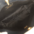 Small Coco Shopping Bag Black Raffia and White Calfskin Antique Gold Hardware