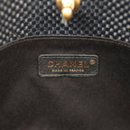 Small Coco Shopping Bag Black Raffia and White Calfskin Antique Gold Hardware