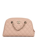 Small Bowling Clutch with Chain Straps Pink Shiny Caviar Light Gold Hardware