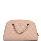 Small Bowling Clutch with Chain Straps Pink Shiny Caviar Light Gold Hardware
