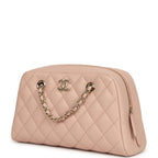 Small Bowling Clutch with Chain Straps Pink Shiny Caviar Light Gold Hardware