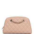 Small Bowling Clutch with Chain Straps Pink Shiny Caviar Light Gold Hardware