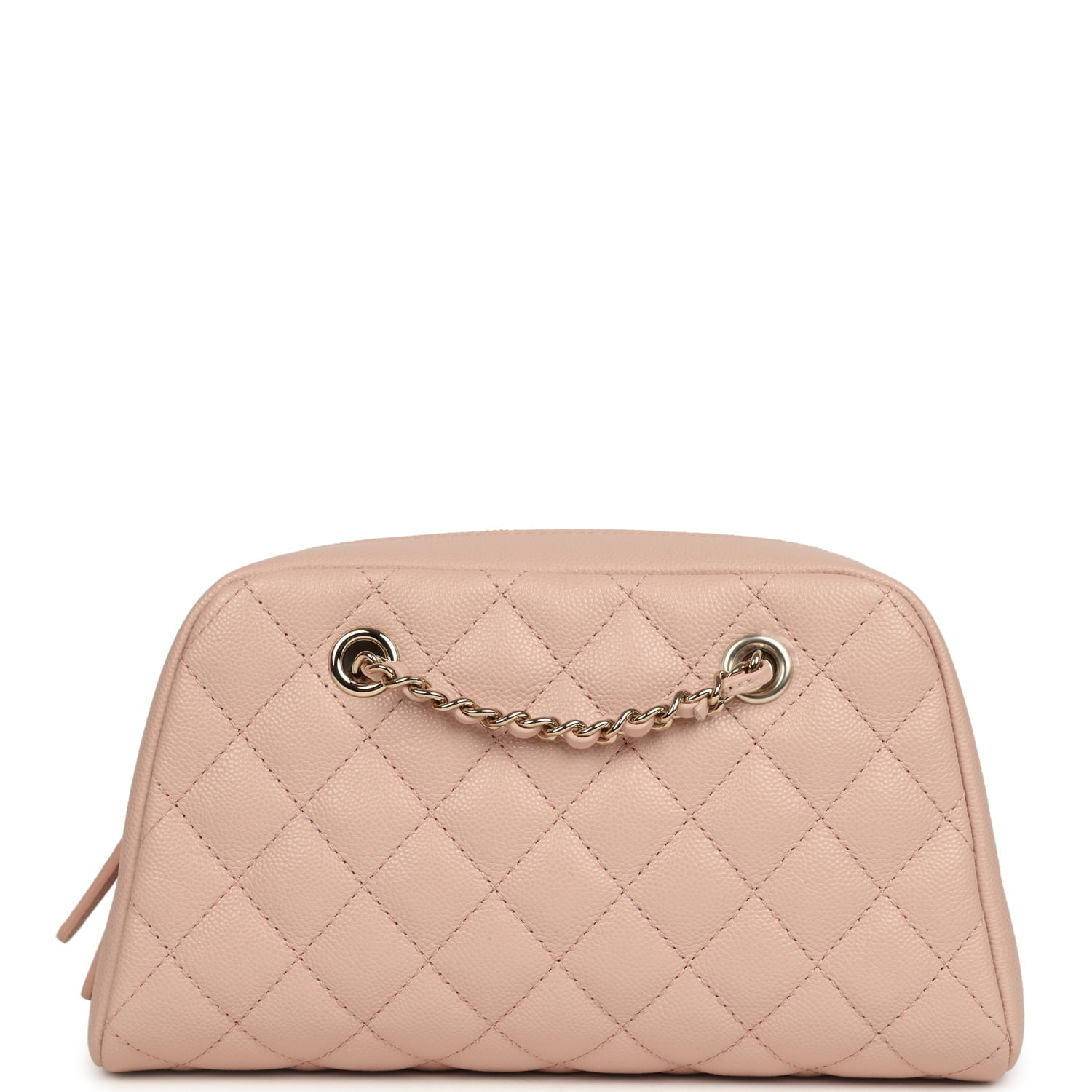 Small Bowling Clutch with Chain Straps Pink Shiny Caviar Light Gold Hardware