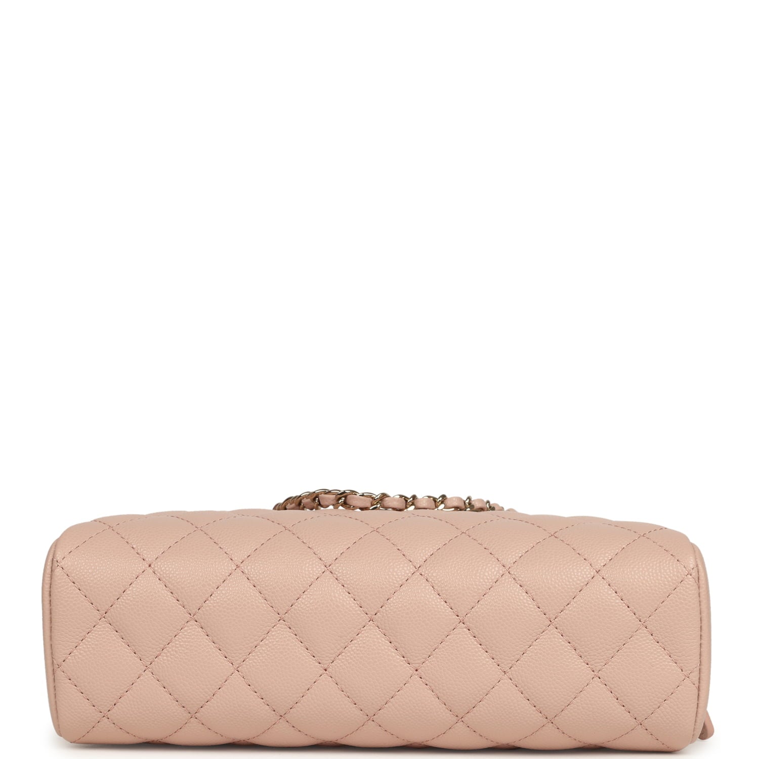 Small Bowling Clutch with Chain Straps Pink Shiny Caviar Light Gold Hardware