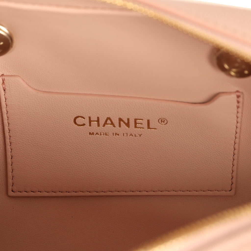 Small Bowling Clutch with Chain Straps Pink Shiny Caviar Light Gold Hardware