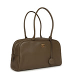 Large "Perfect Bowling" Bag Dark Khaki Calfskin Gold Hardware
