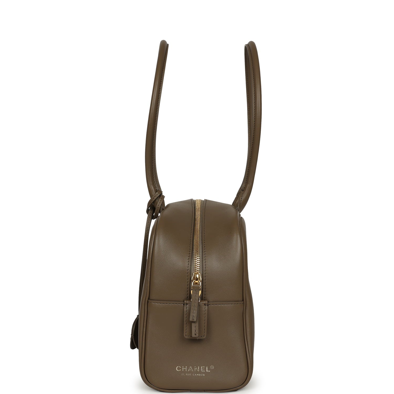 Large "Perfect Bowling" Bag Dark Khaki Calfskin Gold Hardware