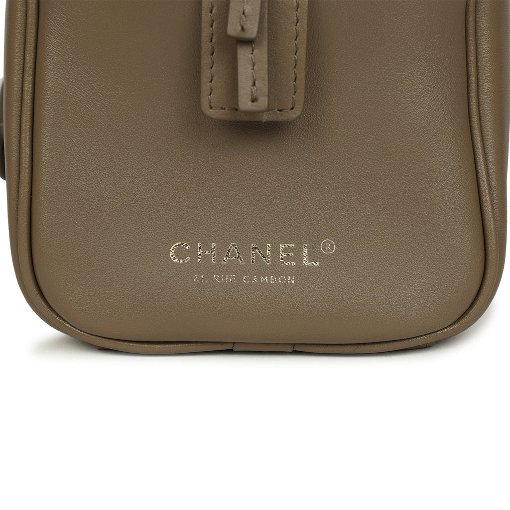 Large "Perfect Bowling" Bag Dark Khaki Calfskin Gold Hardware