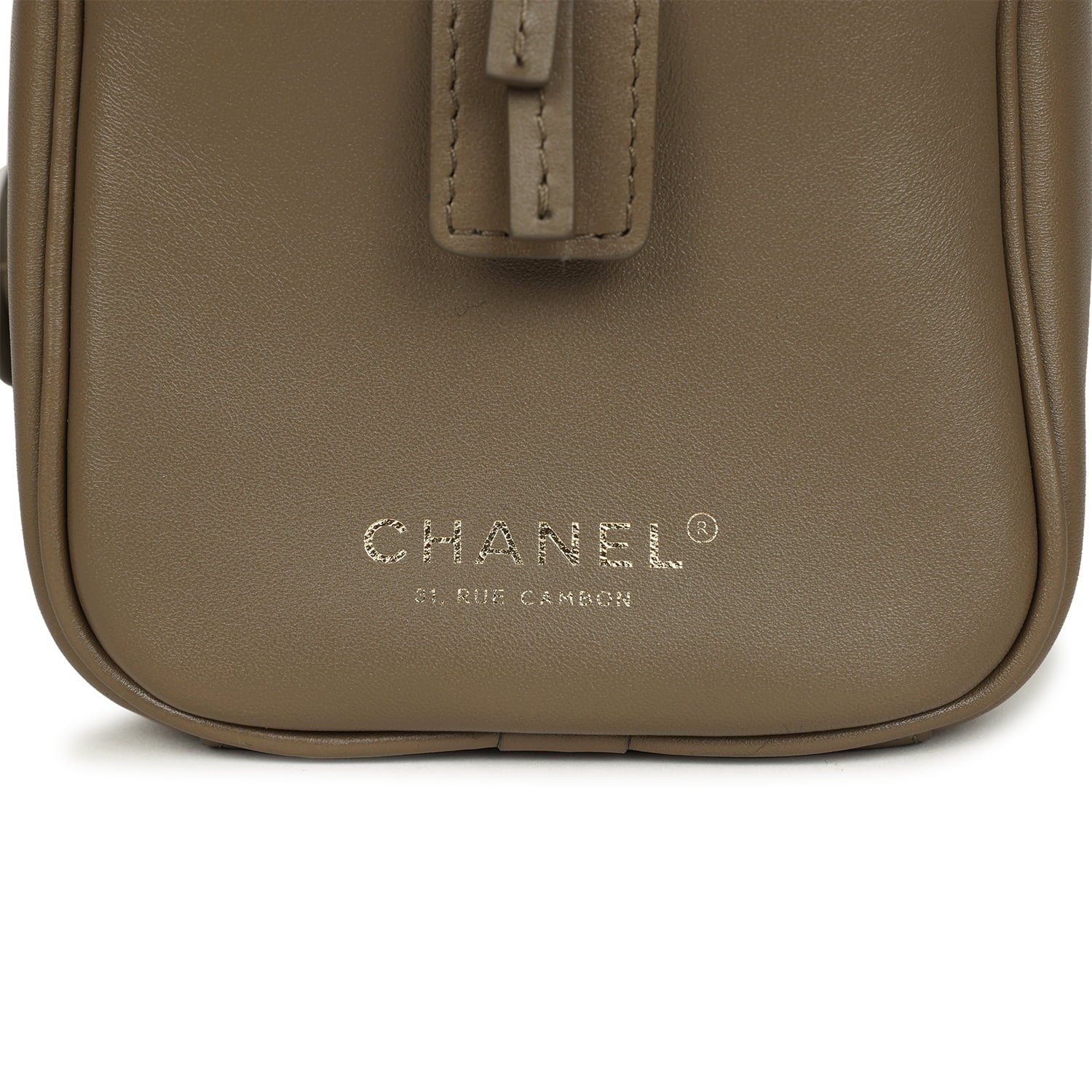 Large "Perfect Bowling" Bag Dark Khaki Calfskin Gold Hardware