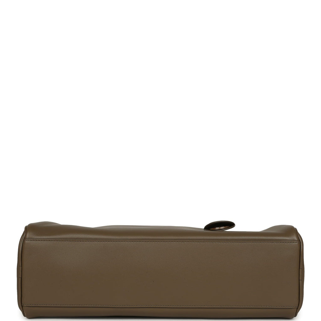 Large "Perfect Bowling" Bag Dark Khaki Calfskin Gold Hardware