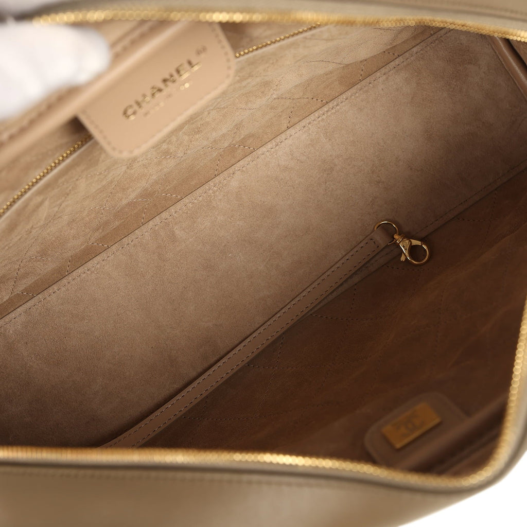 Large "Perfect Bowling" Bag Dark Khaki Calfskin Gold Hardware