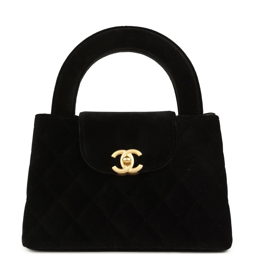 Small Kelly Shopper Black Velvet Brushed Gold Hardware