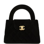 Small Kelly Shopper Black Velvet Brushed Gold Hardware