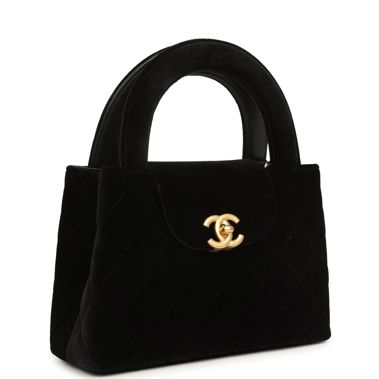 Small Kelly Shopper Black Velvet Brushed Gold Hardware