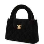 Small Kelly Shopper Black Velvet Brushed Gold Hardware