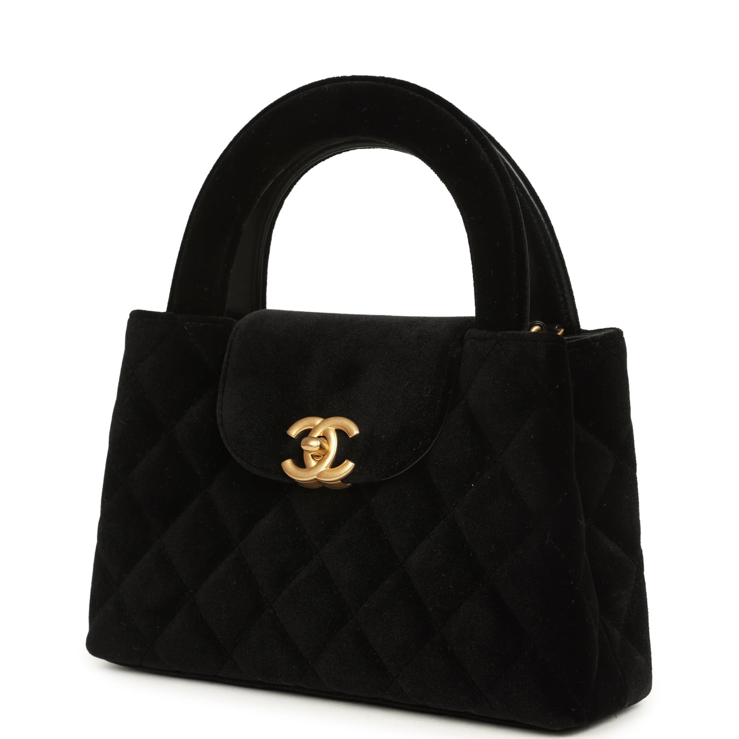 Small Kelly Shopper Black Velvet Brushed Gold Hardware