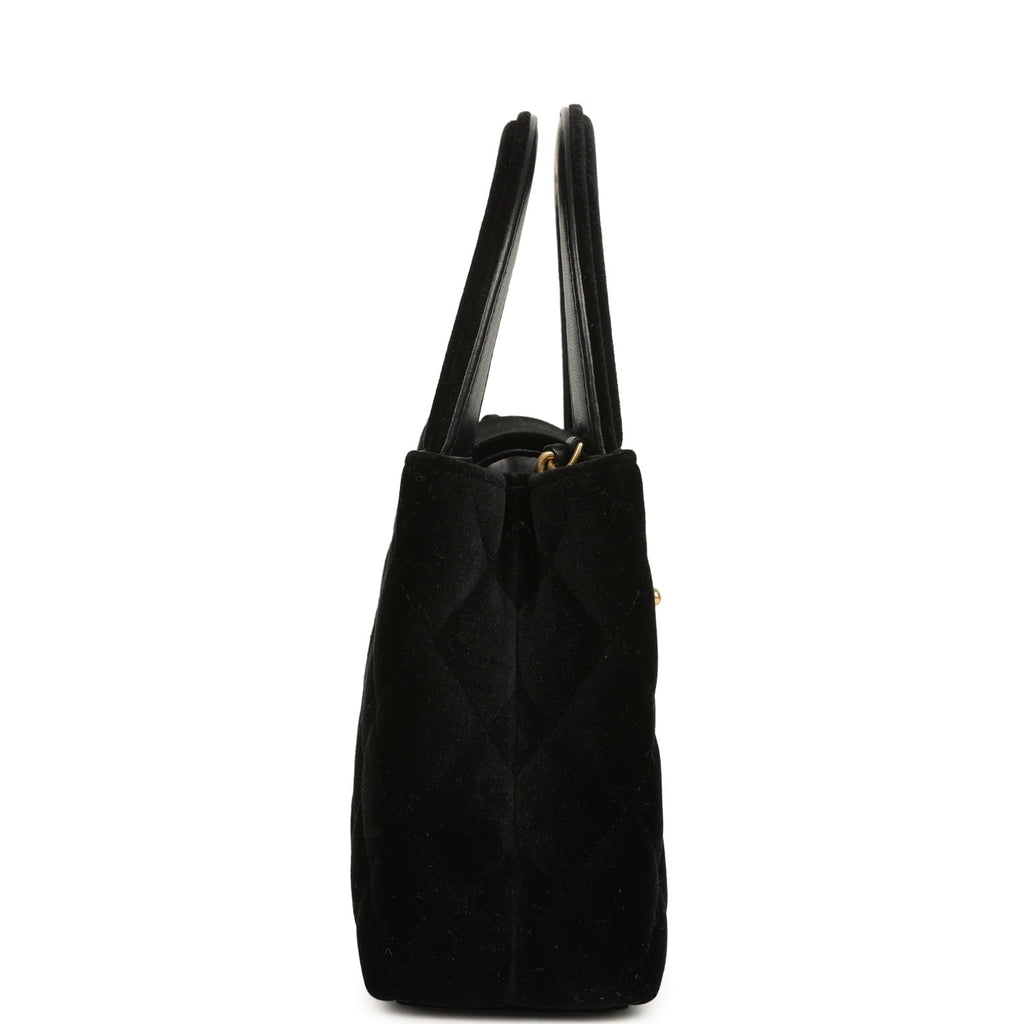 Small Kelly Shopper Black Velvet Brushed Gold Hardware