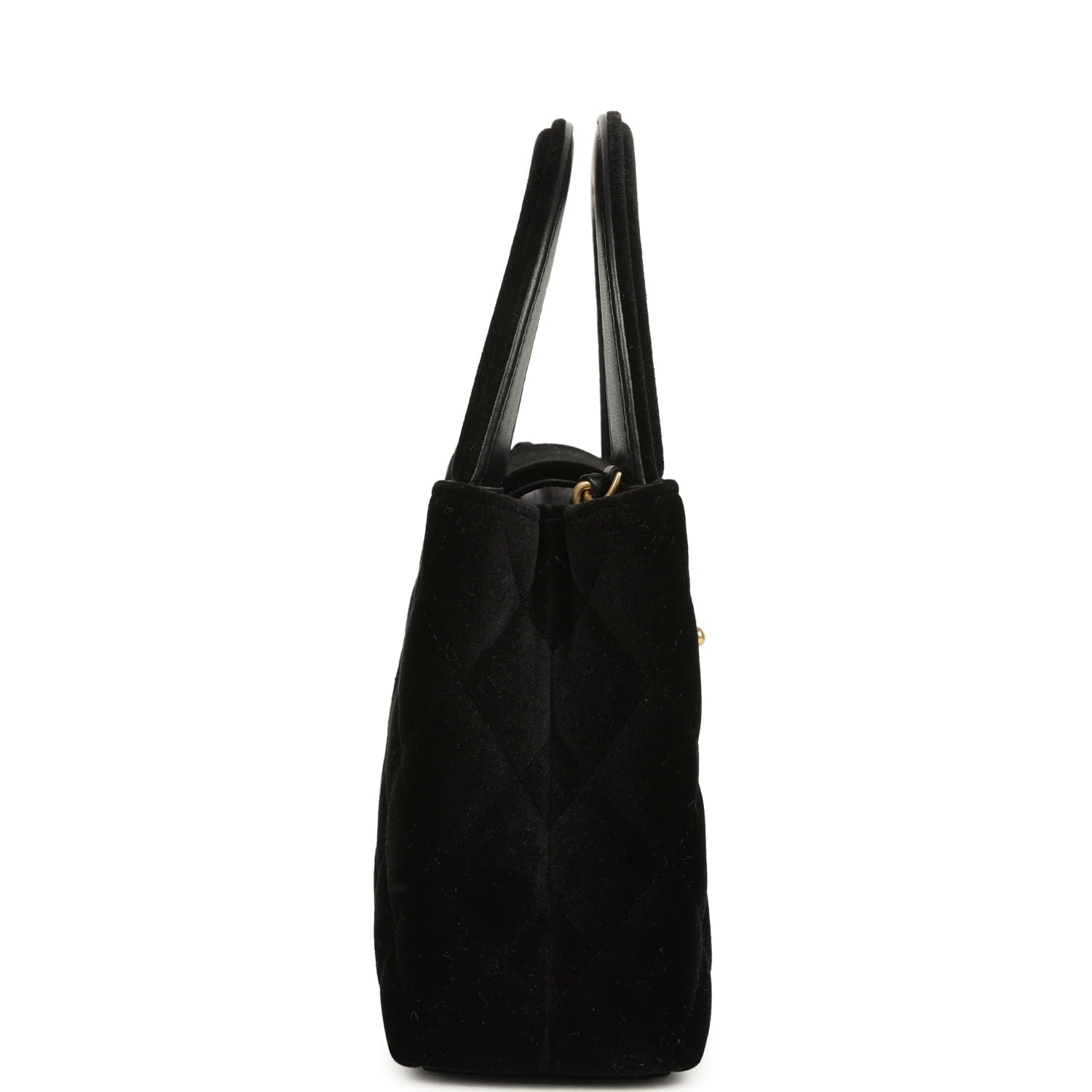 Small Kelly Shopper Black Velvet Brushed Gold Hardware