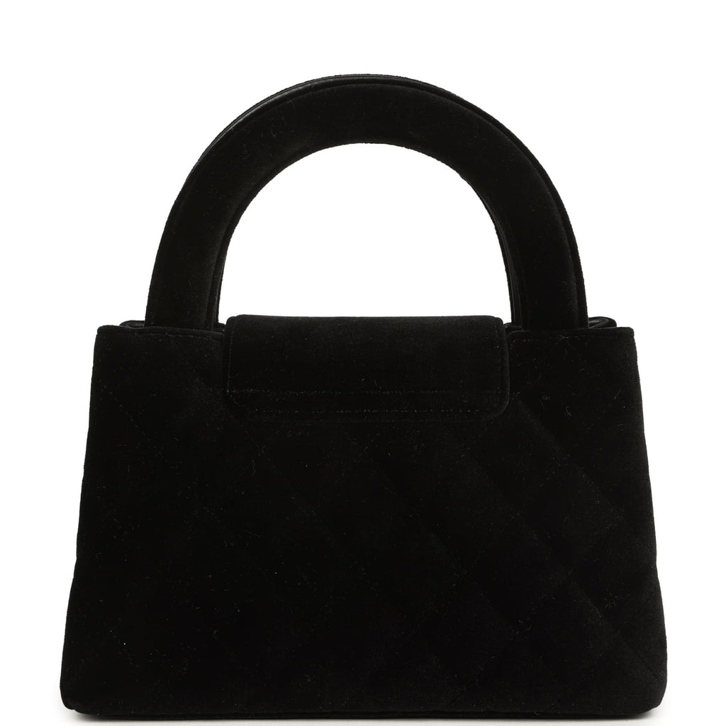 Small Kelly Shopper Black Velvet Brushed Gold Hardware