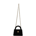 Small Kelly Shopper Black Velvet Brushed Gold Hardware