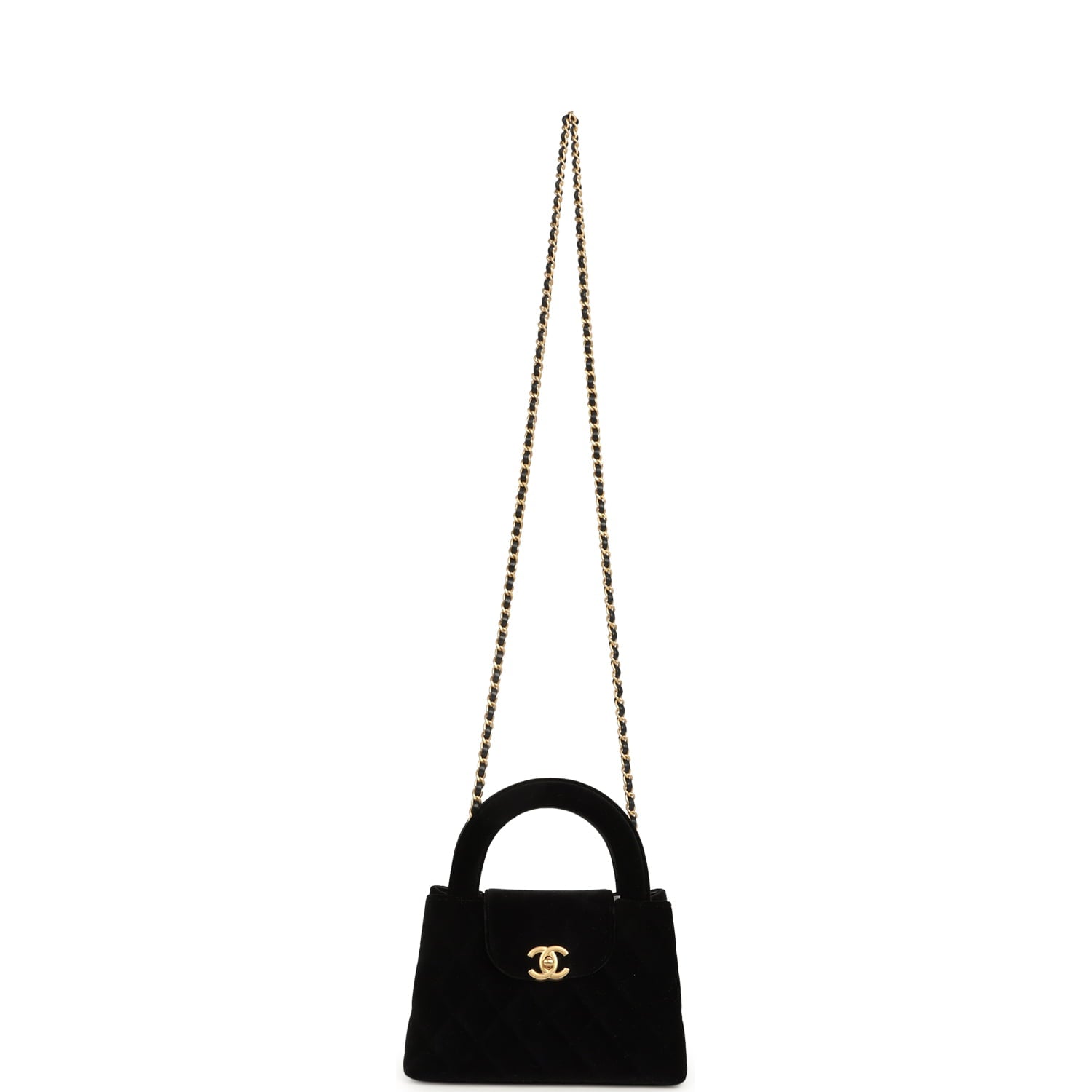 Small Kelly Shopper Black Velvet Brushed Gold Hardware