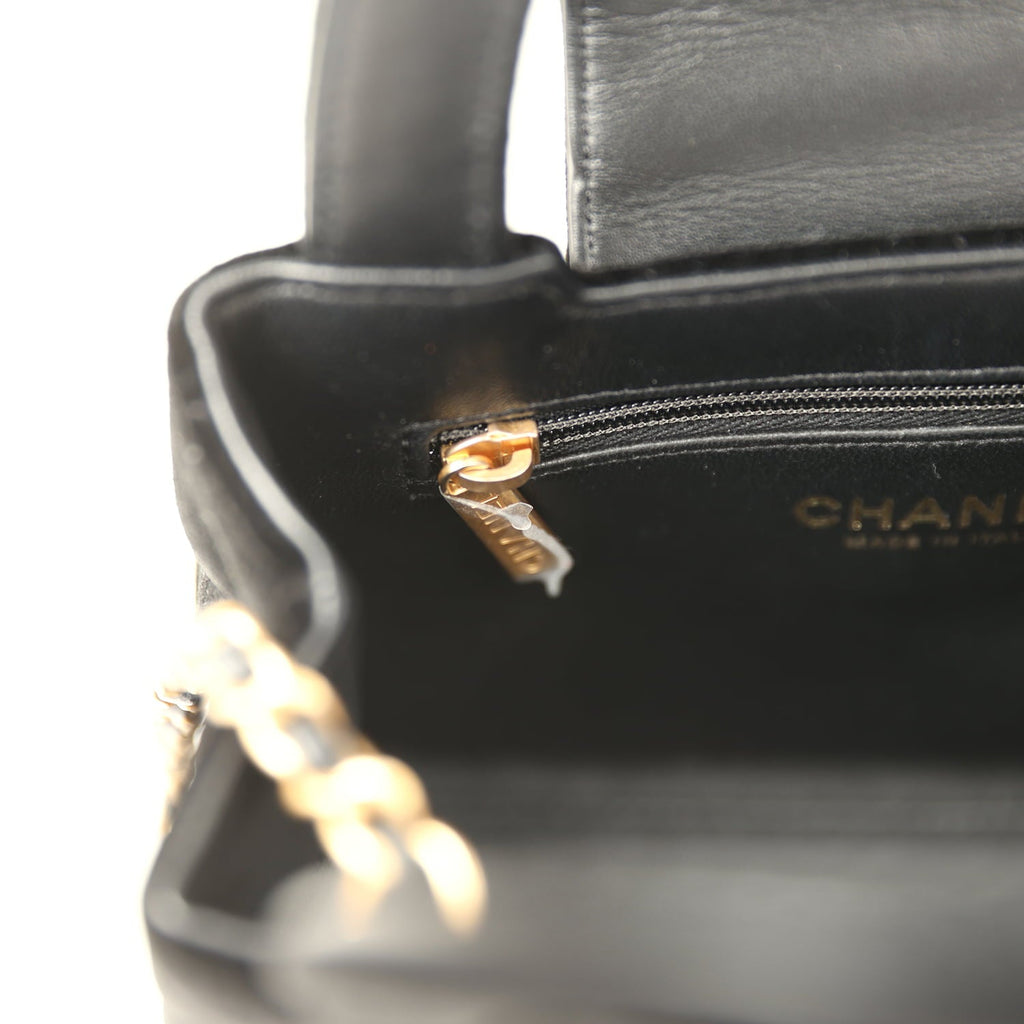 Small Kelly Shopper Black Velvet Brushed Gold Hardware