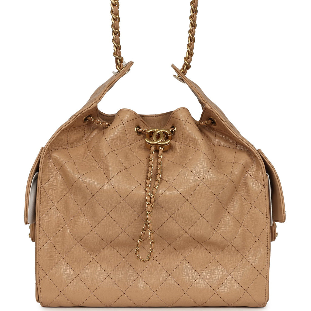 Medium 25 Hobo Bag Beige Caviar Antique Gold Hardware