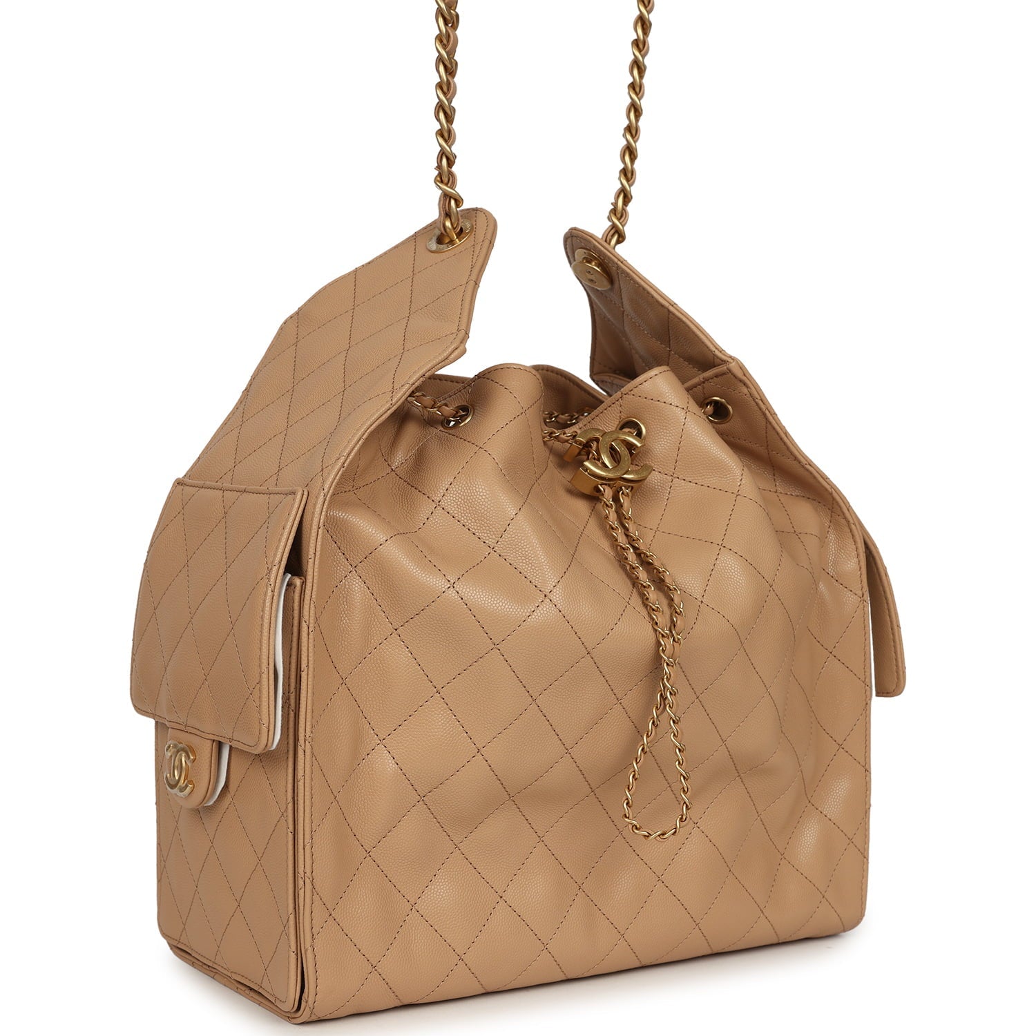 Medium 25 Hobo Bag Beige Caviar Antique Gold Hardware